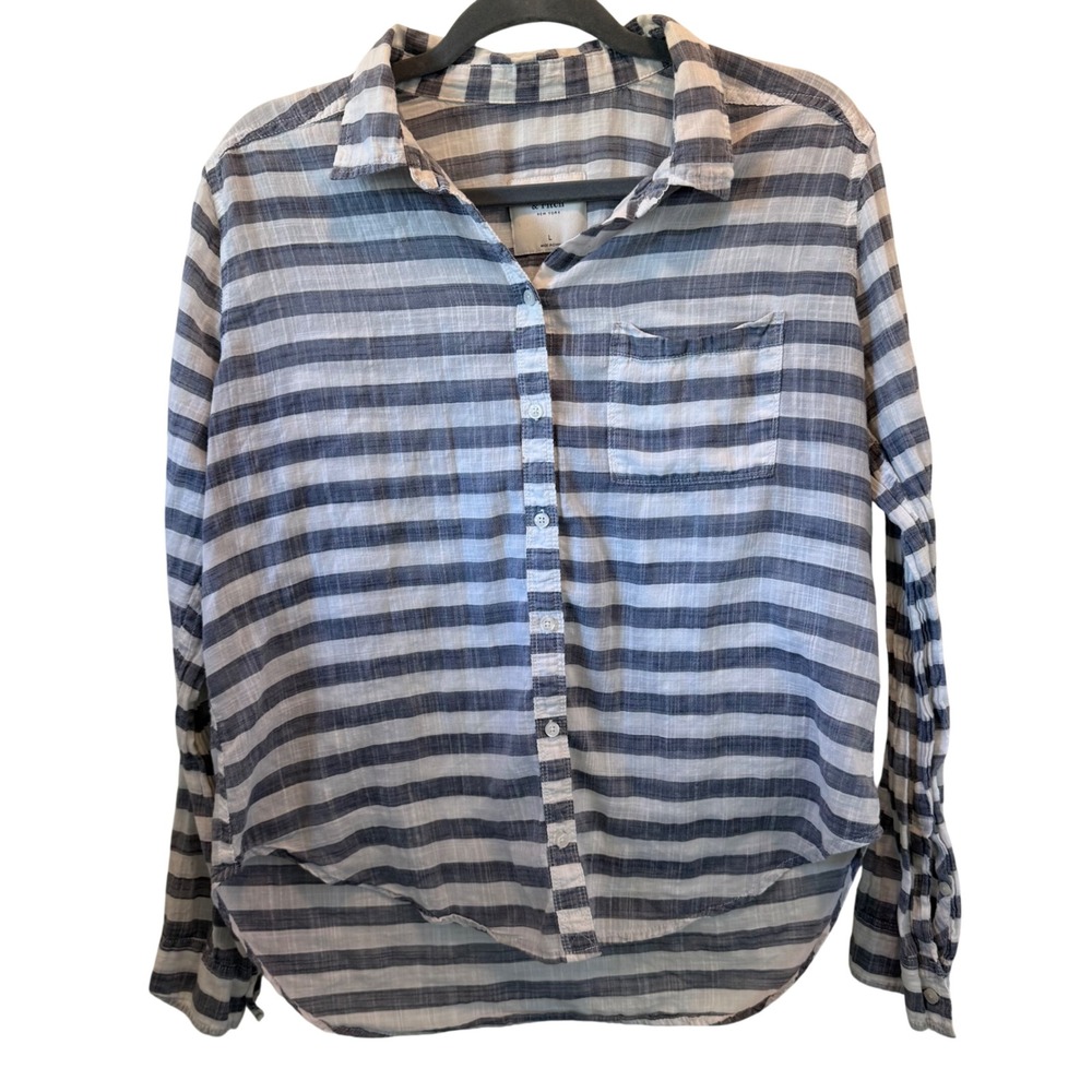Abercrombie & Fitch Blue White Striped Cotton Gauze Button Down Shirt Large